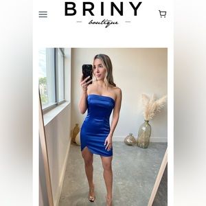 NWTO satin blue bodycon mini strapless dress